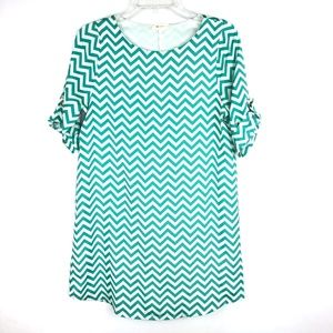 Everly Chevron Print Dress Pearl Sleeve Detail